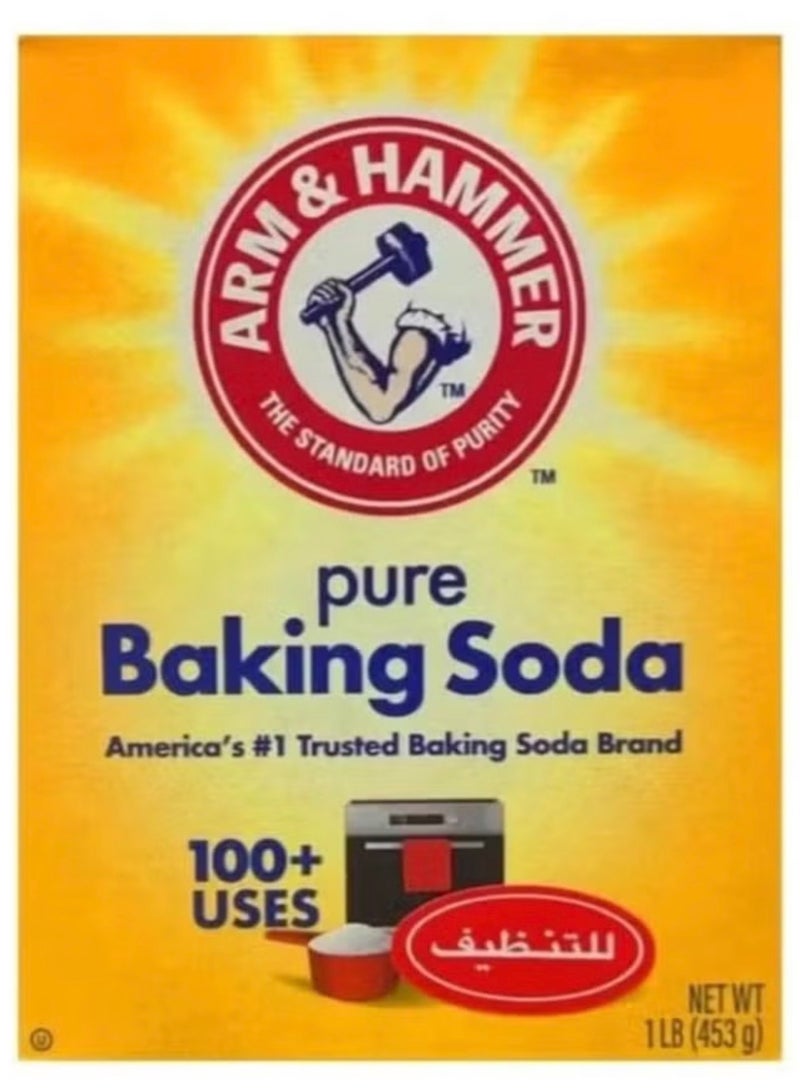 Pure Baking Soda, Sodium Bicarbonate 100%, For cleaning, whitening and deodorizing, 100+ Uses, 453g/1lb